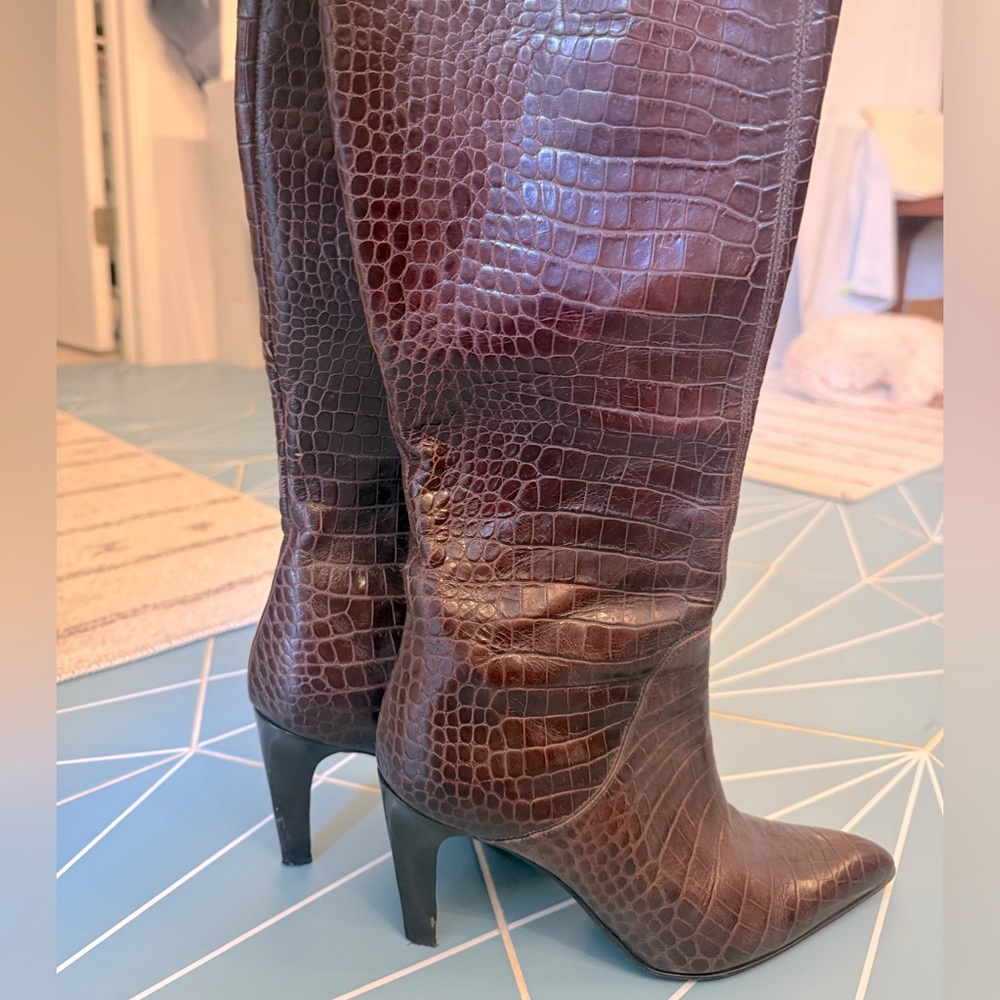 Via Spiga Brown Leather (Faux Croc) Boots - Picture 3 of 6